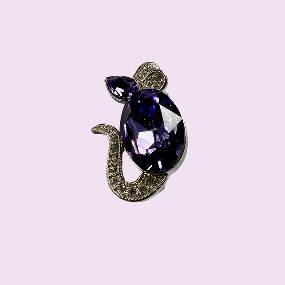 Sparkly Signed Butler tiny mouse brooch, with Rhi… - image 1
