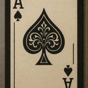 Ace of Spades Playing Card Tufted Rug – 5x8 Vintage Casino Style Carpet for Game Room, Living Room, vintage black and beige desion.