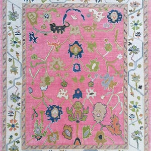 Pink- Ivory Indo Oushak Hand Knotted Rug 4x6, 5x8, 6x9, 8x10, 9x12, 10x14 ft Handmade Rugs For Living Room - Antique Style Ethnic Rug