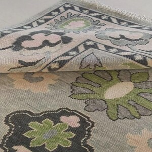 Hand-Knotted Oushak Wool Rug 8x10: Vintage Turkish Pastel Area Rug