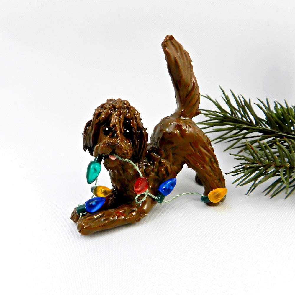 labradoodle goldendoodle brown porcelain christmas ornament figurine clay lights - Goldendoodle Christmas Ornament labradoodle goldendoodle brown porcelain christmas ornament figurine clay lights - Goldendoodle Christmas Ornament