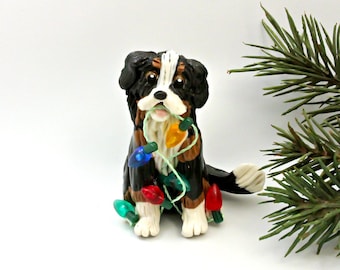 Bernese Mountain Dog PORCELAIN Christmas Ornament Figurine Lights OOAK
