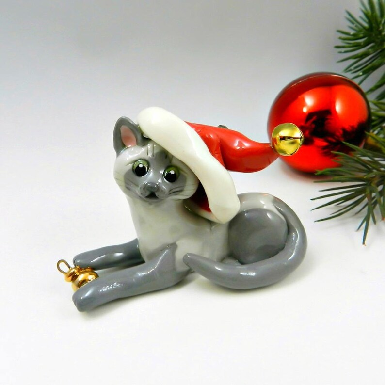 Siamese Burmese Cat Christmas Ornament Figurine Santa Hat Etsy