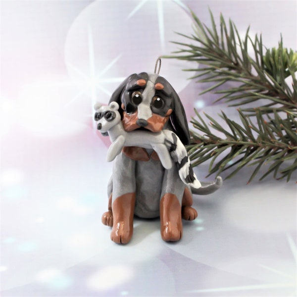 BlueTick Coonhound Christmas Ornament Figurine Raccoon Porcelain