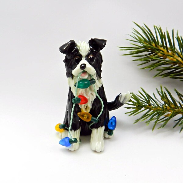 Border Collie Christmas Ornament Figurine Lights Porcelain