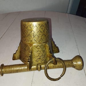 Pure and Heavy Brass Mortar Made by Jewish Artisans in Morocco, Rare Vintage 6 Sided Yellow Copper