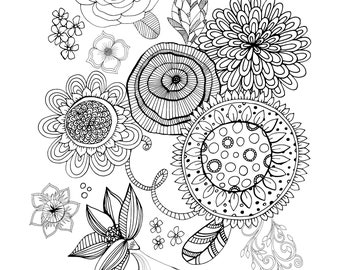 Floral Art coloring page digital download for personal use