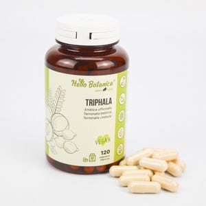 Natural Triphala Powder | 120 Capsules | 96 grams | Hello Botanica | Made in Latvia