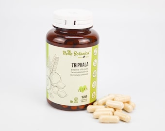 Polvo de Triphala Natural / 120 Cápsulas / 96 gramos / Hello Botanica / Hecho en Letonia