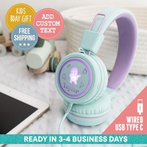 Custom LED-Backlit USB-C Kids Headphones (Mint) | Back to School, Birthday Gift, Personalized Name, Custom Kids Gift for Boy Girl, Type-C