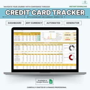 Rastreador de tarjetas de crédito amarillas Rastreador de pagos de deudas Hojas de cálculo Hojas de cálculo de Google Seguimiento de gastos financieros Finanzas personales Rastreador de gestión de deudas