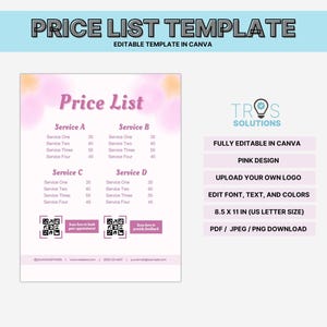 Price List Template Editable Price List Printable Canva Price List for Small Business Menu Minimalist Price List Canva Business Price Guide