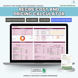 Recipe Cost and Pricing Calculator for Small Business Spreadsheet Pricing Google Sheets Cost Analysis Discount Profit Margin Bakery Business