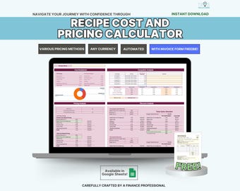 Recipe Cost and Pricing Calculator for Small Business Spreadsheet Pricing Google Sheets Cost Analysis Discount Profit Margin Bakery Business