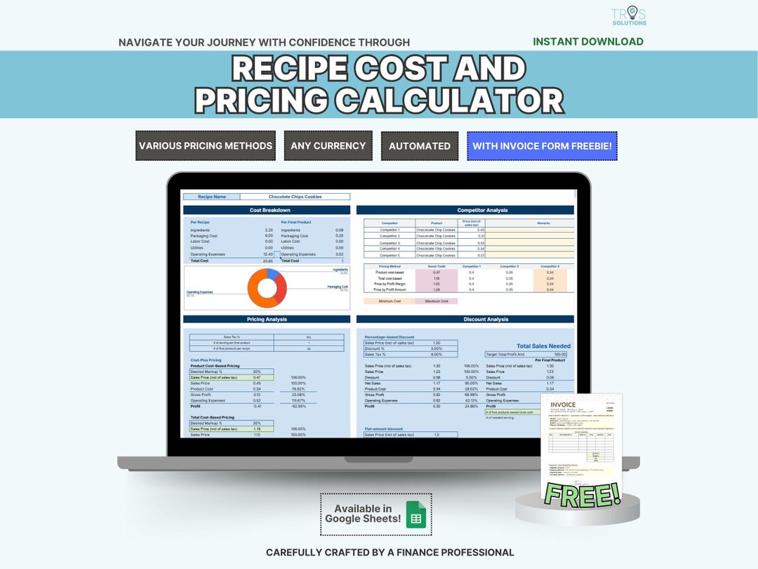 Recipe Cost and Pricing Calculator for Small Business Spreadsheet ...