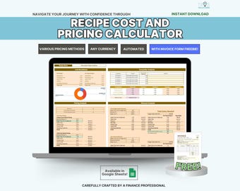 Rezeptkosten- und Preiskalkulation für Small Business Bakery Minimalist Google Sheets Produktpreisgestaltung Gewinnspanne Kostenaufschlüsselung für Bäcker