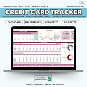 Rastreador de tarjetas de crédito colorido Rastreador de pagos de deudas Hojas de cálculo Hojas de cálculo de Google Seguimiento de gastos Finanzas personales Gestión de deudas Gastos