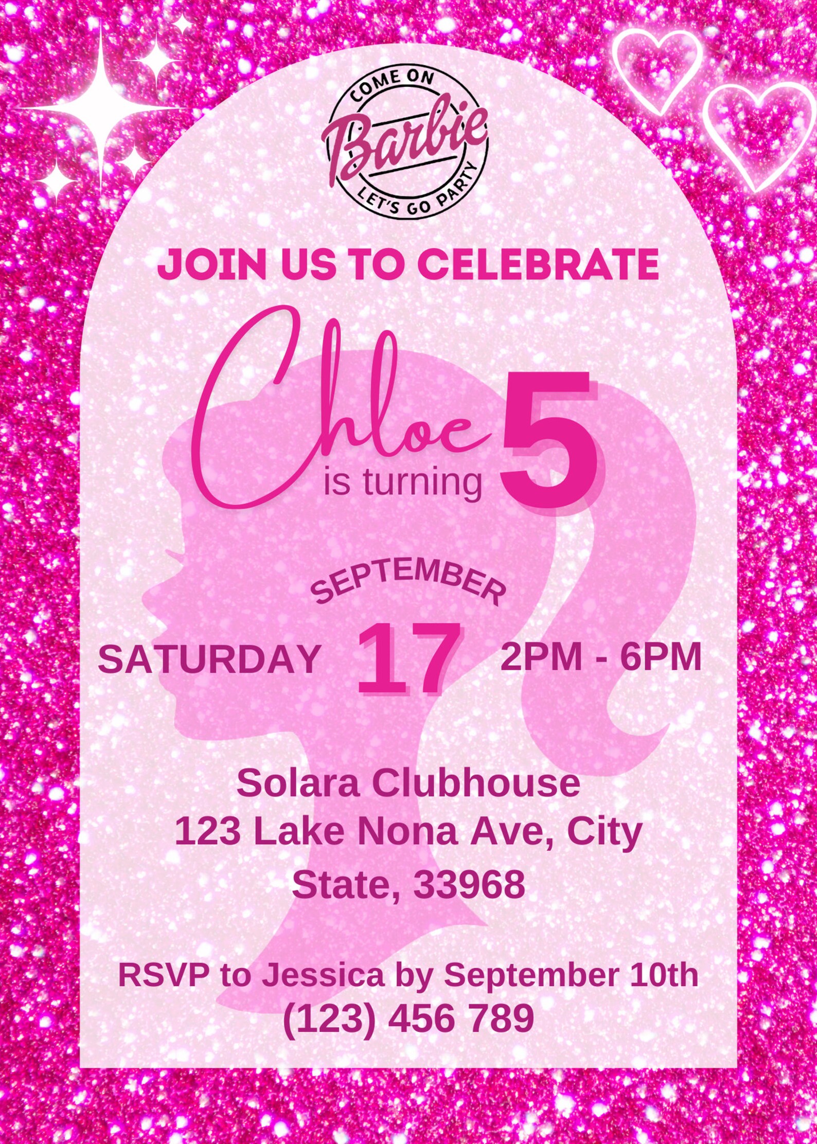 Barbie Party Invitation, Barbie Template, Barbie Birthday Party