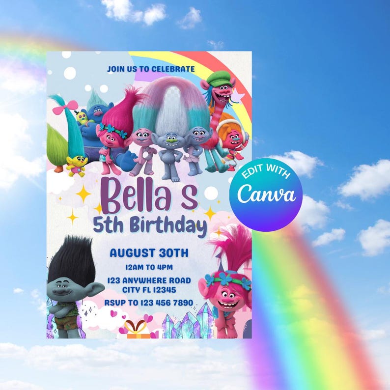 Trolls Party Trolls Invitation Trolls Invite Printable Birthday ...
