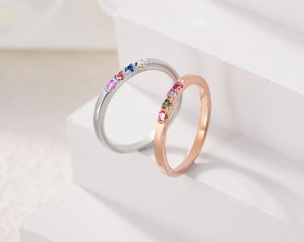 Sterling Silver Birthstone Family Ring: Personalized Jewelry Gift