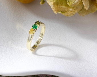 Custom Sterling Silver Birthstone Ring: Engraved Mother's Gift