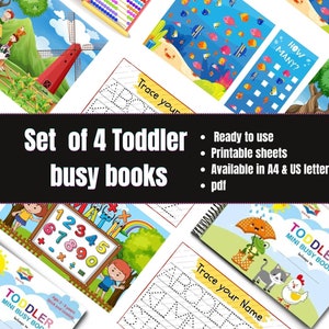 4 Toddler busy books for kids, Printable busy binder, learning books , Busy Book, Educational, Preschool, Homeschool, kids
