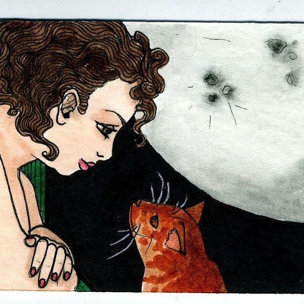 Fat BBW girl and cat print 5x7