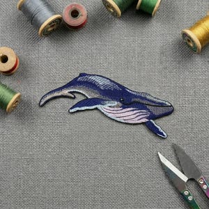 Whale Embroidered Iron On Patch: Celestial Design