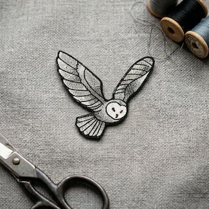 Owl embroidered patch. Iron on or hook and loop patch