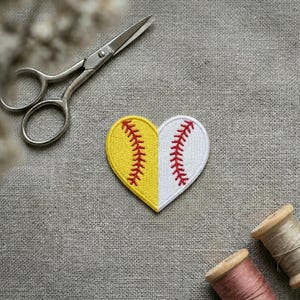 Baseball Softball Heart Embroidered Patch: Iron-On or Hook & Loop - Sports Emblem