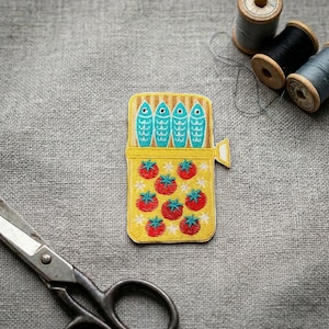 Sardine embroidered patch. Fish iron on or hook and loop patch.