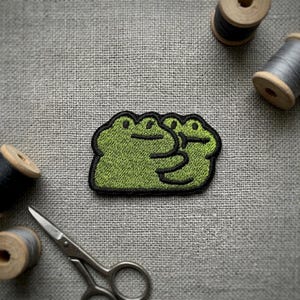 Hugging Frogs Embroidered Iron On Patch