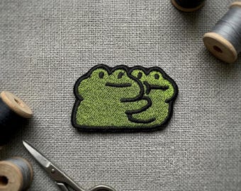 Hugging Frogs Embroidered Iron On Patch