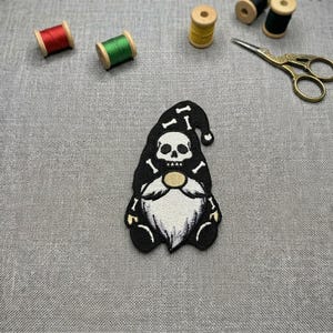 Skeleton Gnome iron on patch. Halloween Embroidered Patch.