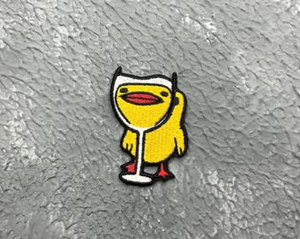 Yellow duck with a glass Embroidered Patch. Funny ducky  Iron on patch.