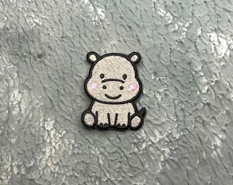 Hippopotamus Embroidered Iron On Patch, Applique. Mini animal patch.