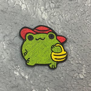 Walking Frog Embroidered Patch. Emoji Embroidery  Iron on patch