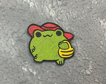 Walking Frog Embroidered Patch. Emoji Embroidery  Iron on patch