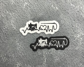 Sewing Heartbeat Embroidered Iron-On Patch: Sewing Machine Design