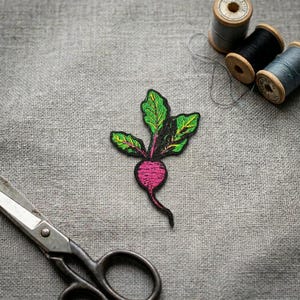 Radish Embroidered Iron-On Patch: Funny Jacket Applique