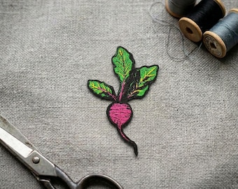 Radish Embroidered Iron-On Patch: Funny Jacket Applique