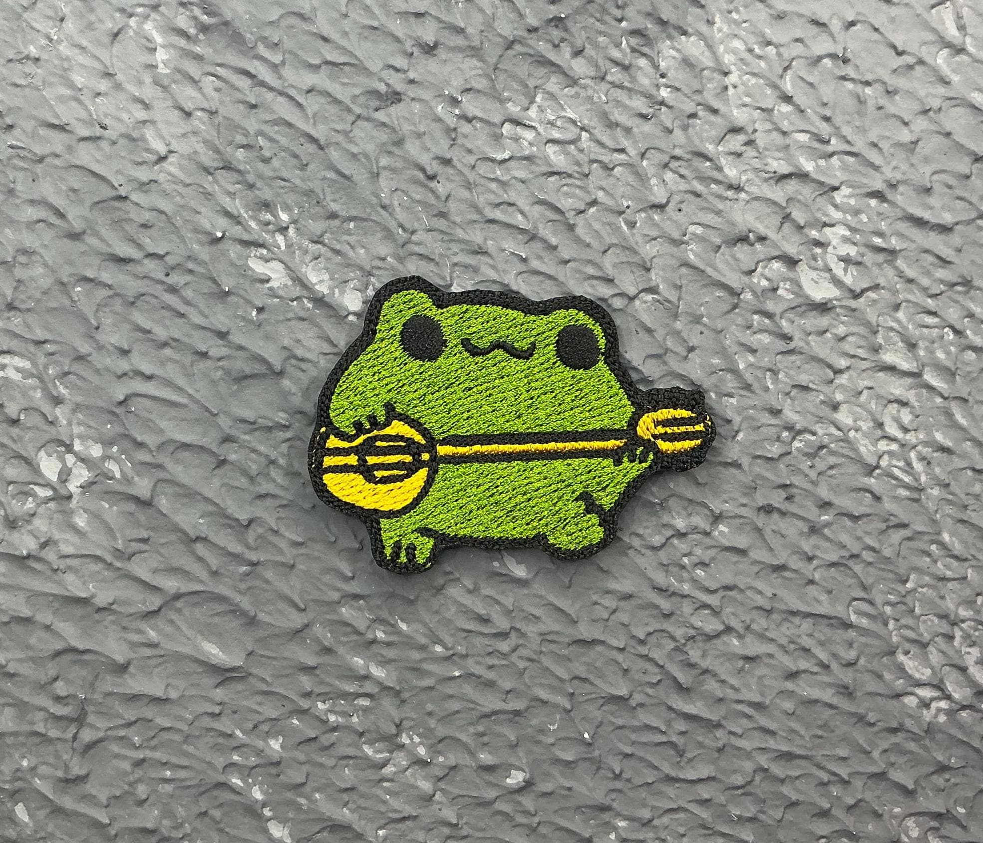 Frog with Guitar Embroidered Patch. Emoji Embroidery  Iron on patch