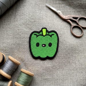 Green pepper  embroidered patch. funny iron on or hook and loop patch. Vegetable Patches