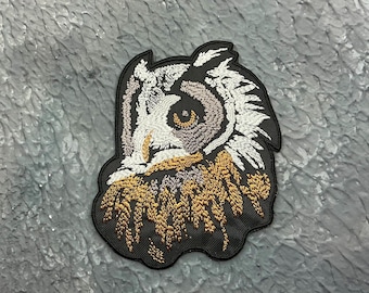 Owl embroidered patch. Iron on or hook and loop patch