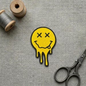 Melting Smiley Face Embroidered Iron-On Patch