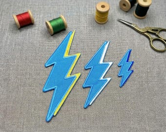Blue Lightning Bolt Embroidered Iron-On Patch
