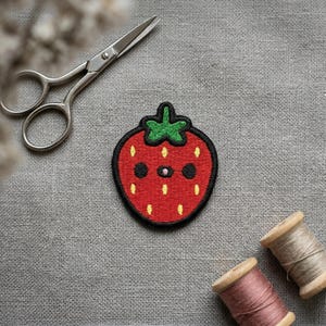 Red strawberry Iron on Embroidered patch. Embroidered patch back for jackets. funny iron on or hook and loop patch
