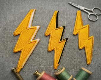 Gold  Lightning Bolt Embroidered Iron-On Patch