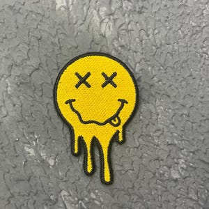 Melting Smiley Face Embroidered Iron-On Patch
