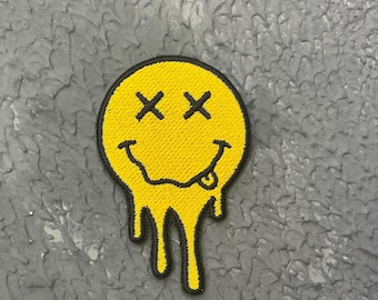 Melting Smiley Face Embroidered Iron-On Patch